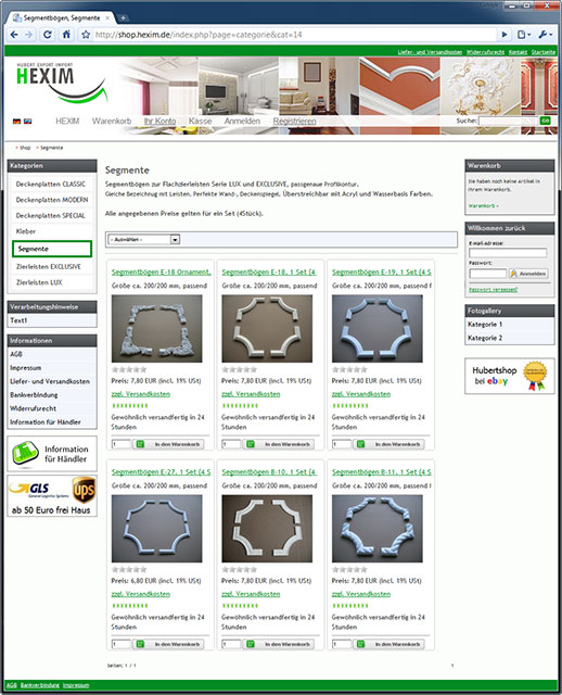 Online-Shop для фирмы HEXIM / Hubert-Export-Import 